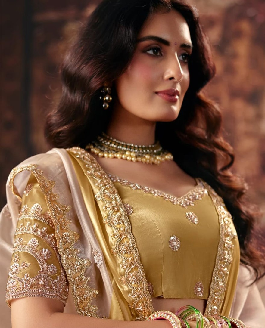 1012 - Beige & Golden Designer Style Festive Wear Saree